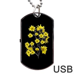 Sunflowers Over Black Dog Tag Usb Flash (two Sides) 