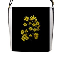 Sunflowers Over Black Flap Messenger Bag (l)  by dflcprints