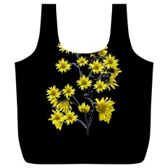 Sunflowers Over Black Full Print Recycle Bags (l)  by dflcprints