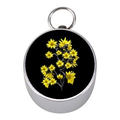 Sunflowers Over Black Mini Silver Compasses