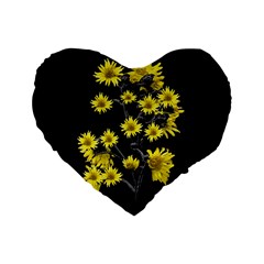 Sunflowers Over Black Standard 16  Premium Flano Heart Shape Cushions