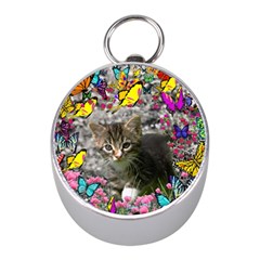 Emma In Butterflies I, Gray Tabby Kitten Mini Silver Compasses