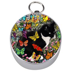 Freckles In Butterflies I, Black White Tux Cat Silver Compasses by DianeClancy