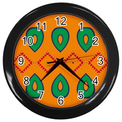 Rhombus And Leaves                                                                			wall Clock (black) by LalyLauraFLM