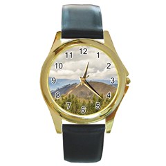 Ecuadorian Landscape At Chimborazo Province Round Gold Metal Watch by dflcprints