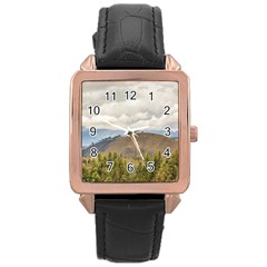 Ecuadorian Landscape At Chimborazo Province Rose Gold Leather Watch  by dflcprints