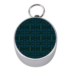 Dark Blue Teal Mod Circles Mini Silver Compasses