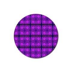 Bright Pink Mod Circles Rubber Coaster (round)  by BrightVibesDesign