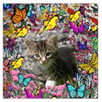 Emma In Butterflies I, Gray Tabby Kitten Large Satin Scarf (Square) Front