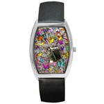 Emma In Butterflies I, Gray Tabby Kitten Barrel Style Metal Watch Front