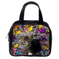 Emma In Butterflies I, Gray Tabby Kitten Classic Handbags (one Side) by DianeClancy