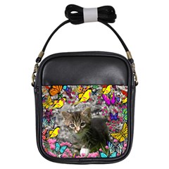 Emma In Butterflies I, Gray Tabby Kitten Girls Sling Bags