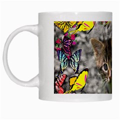 Emma In Butterflies I, Gray Tabby Kitten White Mugs by DianeClancy