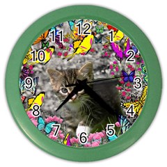 Emma In Butterflies I, Gray Tabby Kitten Color Wall Clocks by DianeClancy