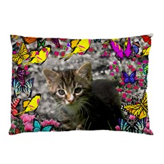 Emma In Butterflies I, Gray Tabby Kitten Pillow Case (two Sides) by DianeClancy