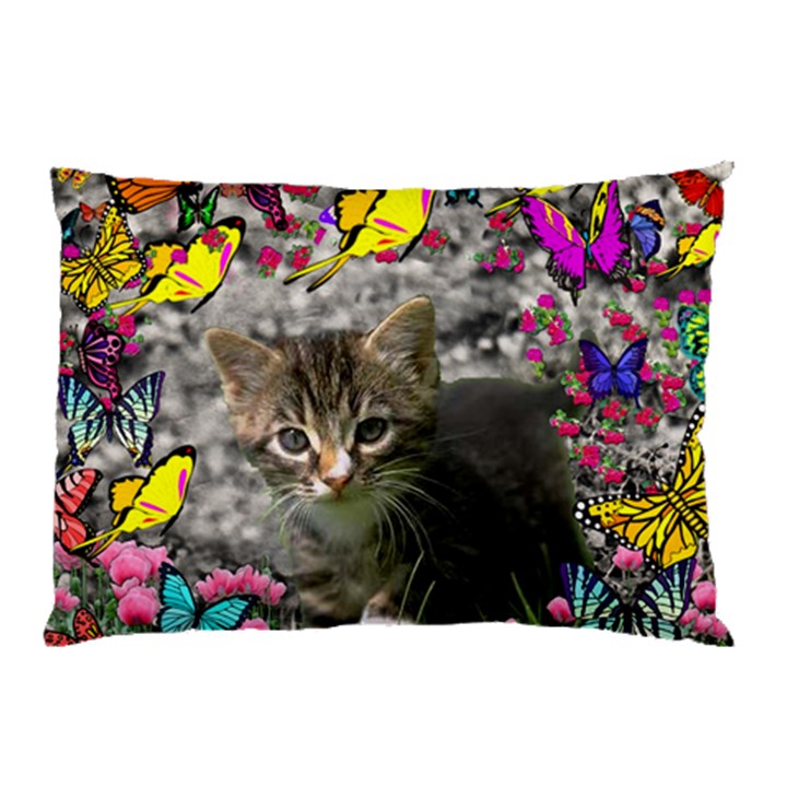 Emma In Butterflies I, Gray Tabby Kitten Pillow Case (Two Sides)