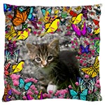 Emma In Butterflies I, Gray Tabby Kitten Large Flano Cushion Case (One Side) Front