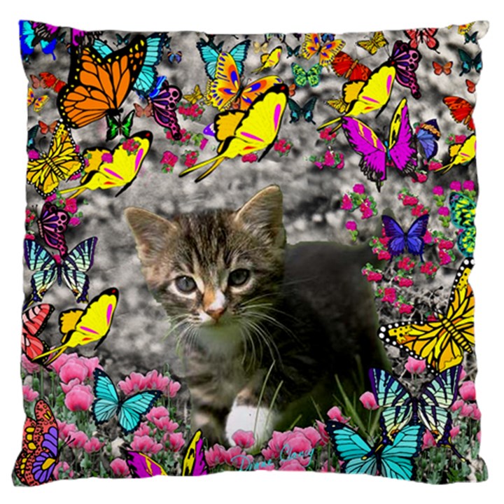 Emma In Butterflies I, Gray Tabby Kitten Large Flano Cushion Case (One Side)