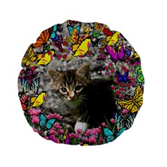 Emma In Butterflies I, Gray Tabby Kitten Standard 15  Premium Flano Round Cushions by DianeClancy