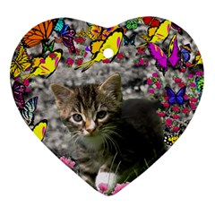 Emma In Butterflies I, Gray Tabby Kitten Ornament (heart)  by DianeClancy