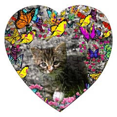 Emma In Butterflies I, Gray Tabby Kitten Jigsaw Puzzle (heart) by DianeClancy