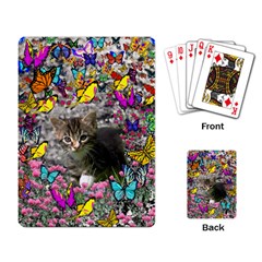 Emma In Butterflies I, Gray Tabby Kitten Playing Card by DianeClancy