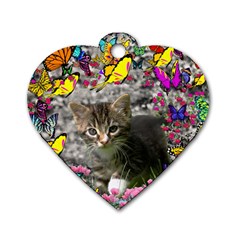 Emma In Butterflies I, Gray Tabby Kitten Dog Tag Heart (two Sides) by DianeClancy