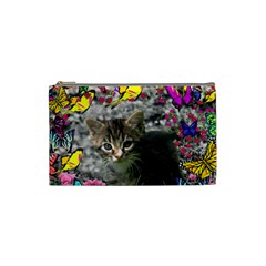 Emma In Butterflies I, Gray Tabby Kitten Cosmetic Bag (small)  by DianeClancy