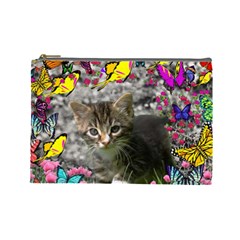 Emma In Butterflies I, Gray Tabby Kitten Cosmetic Bag (large)  by DianeClancy