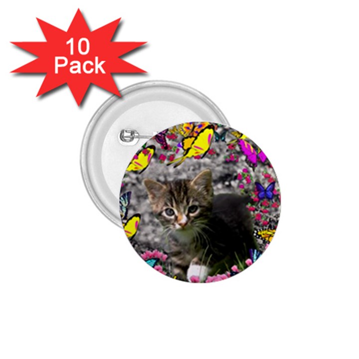 Emma In Butterflies I, Gray Tabby Kitten 1.75  Buttons (10 pack)