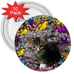 Emma In Butterflies I, Gray Tabby Kitten 3  Buttons (10 pack)  Front