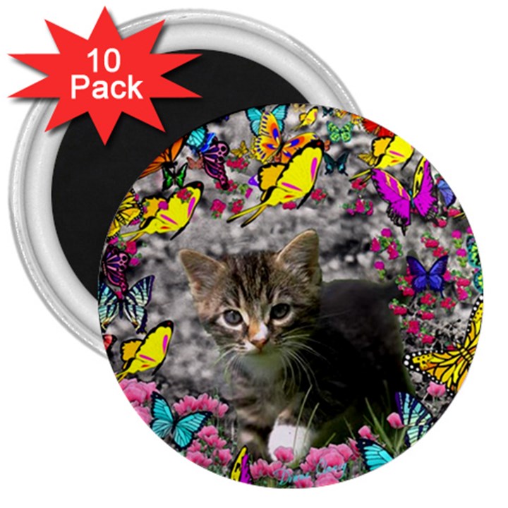 Emma In Butterflies I, Gray Tabby Kitten 3  Magnets (10 pack) 