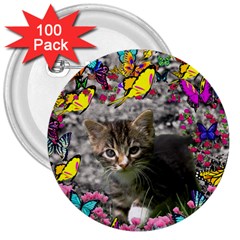 Emma In Butterflies I, Gray Tabby Kitten 3  Buttons (100 Pack)  by DianeClancy