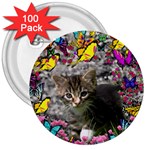 Emma In Butterflies I, Gray Tabby Kitten 3  Buttons (100 pack)  Front