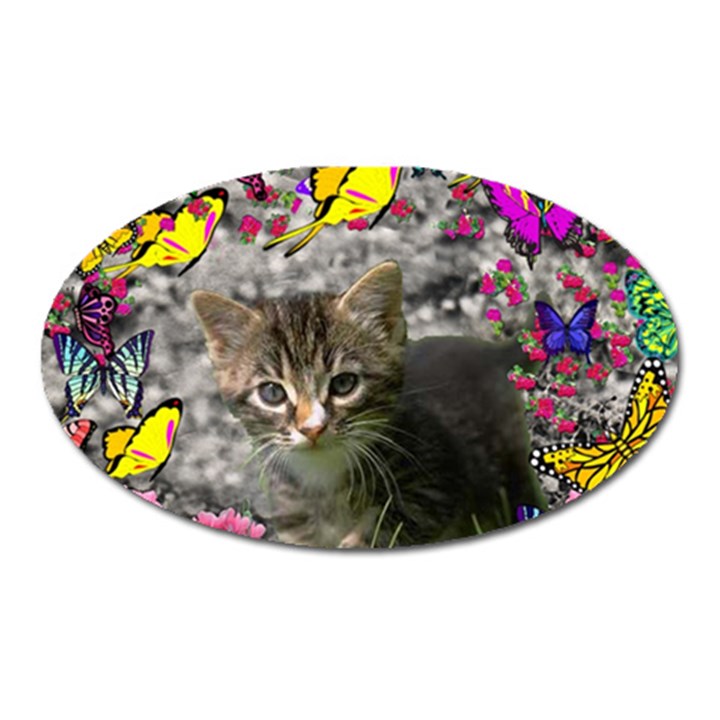 Emma In Butterflies I, Gray Tabby Kitten Oval Magnet