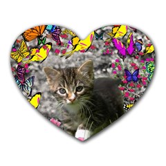 Emma In Butterflies I, Gray Tabby Kitten Heart Mousepads by DianeClancy