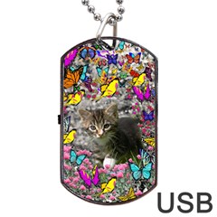 Emma In Butterflies I, Gray Tabby Kitten Dog Tag Usb Flash (two Sides)  by DianeClancy