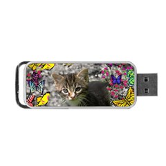 Emma In Butterflies I, Gray Tabby Kitten Portable Usb Flash (one Side) by DianeClancy