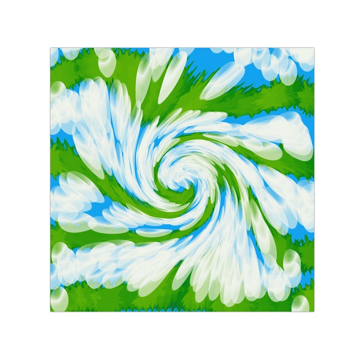 Tie Dye Green Blue Abstract Swirl Small Satin Scarf (Square)