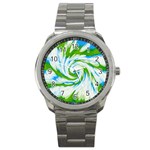 Tie Dye Green Blue Abstract Swirl Sport Metal Watch Front