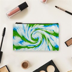 Tie Dye Green Blue Abstract Swirl Cosmetic Bag (small)  by BrightVibesDesign