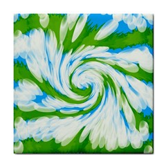 Tie Dye Green Blue Abstract Swirl Tile Coasters by BrightVibesDesign