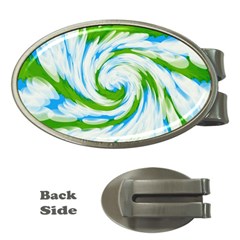 Tie Dye Green Blue Abstract Swirl Money Clips (oval)  by BrightVibesDesign