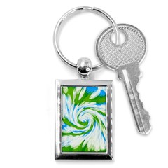 Tie Dye Green Blue Abstract Swirl Key Chains (rectangle)  by BrightVibesDesign