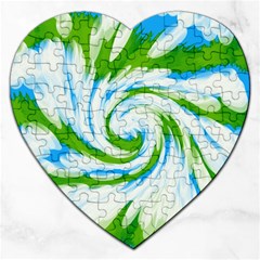 Tie Dye Green Blue Abstract Swirl Jigsaw Puzzle (heart) by BrightVibesDesign