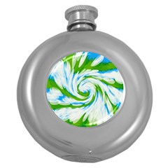 Tie Dye Green Blue Abstract Swirl Round Hip Flask (5 Oz) by BrightVibesDesign