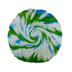 Tie Dye Green Blue Abstract Swirl Standard 15  Premium Flano Round Cushions by BrightVibesDesign