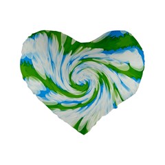 Tie Dye Green Blue Abstract Swirl Standard 16  Premium Flano Heart Shape Cushions by BrightVibesDesign