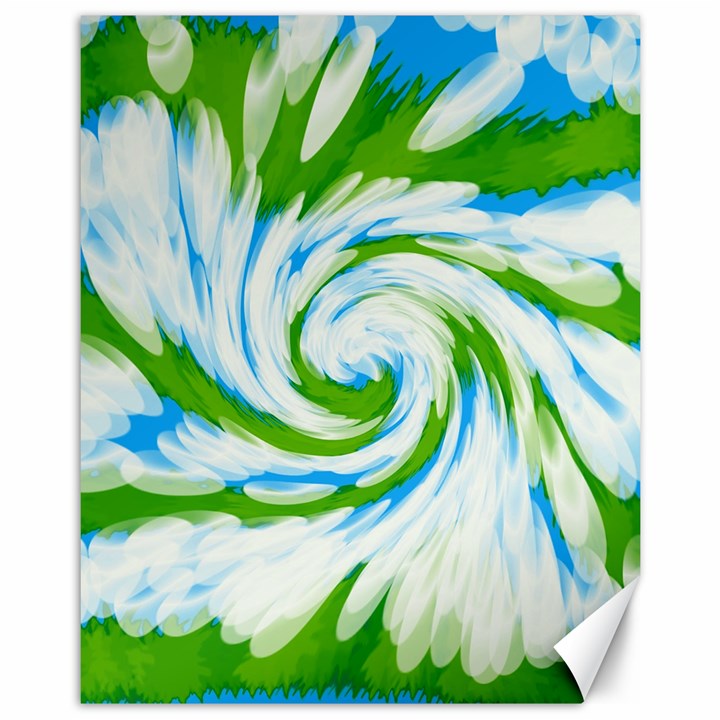 Tie Dye Green Blue Abstract Swirl Canvas 11  x 14  