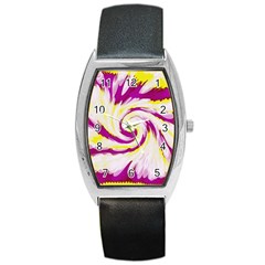 Tie Dye Pink Yellow Swirl Abstract Barrel Style Metal Watch by BrightVibesDesign